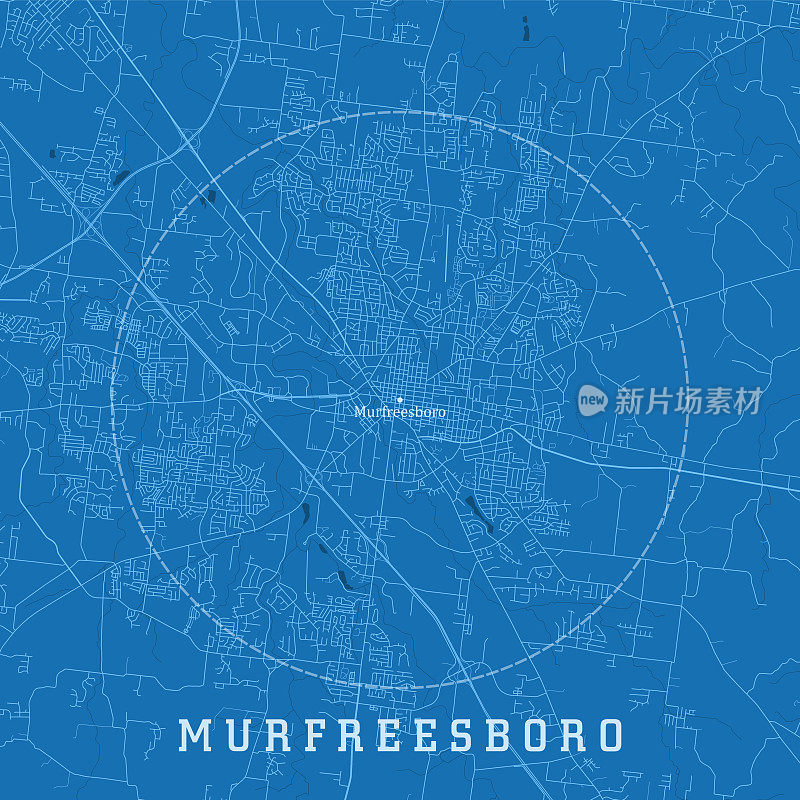 Murfreesboro TN城市矢量道路地图蓝色文本